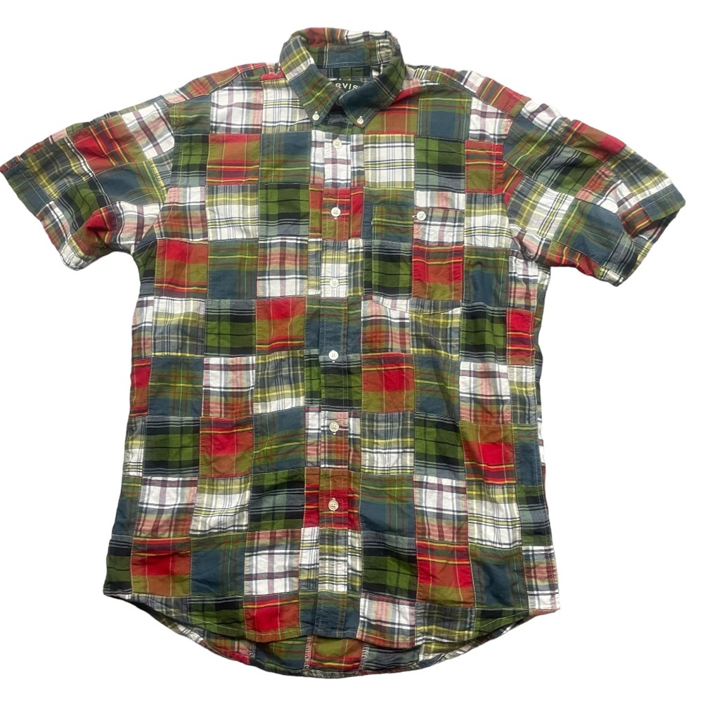 Orvis Large Madras Plaid Short‎ Sleeve 100% Cotton Mens Shirt Green Red